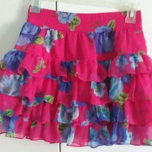 HOLLISTER SMALL PINK BLUE FLORAL RUFFLE  SKIRT